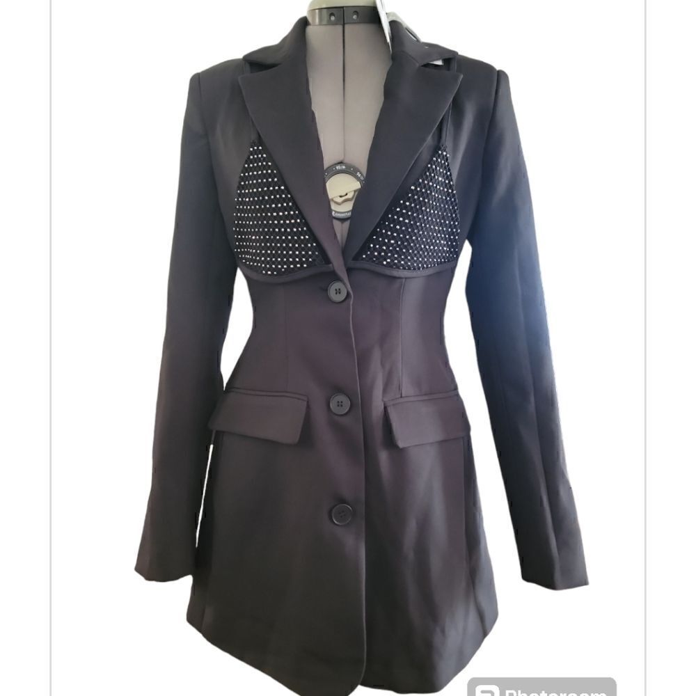 SLA the label Black London Dimante Bralet Blazer Dress